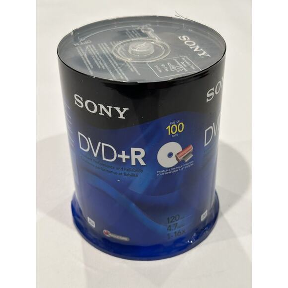 Sony DVD+R 4.7GB 120min 1-16X Recordable Blank Video Discs 100 Pack NEW SEALED - Picture 2 of 6